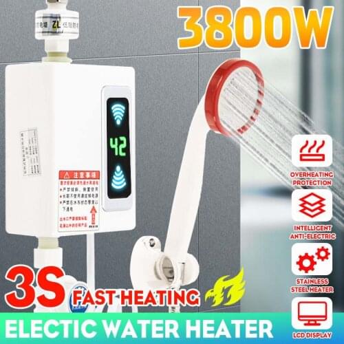 3800W 220V Bathroom Electric Water Heater Hot Shower Temperature Display Instant Hot Water Heater Tankless Instant Water Heater