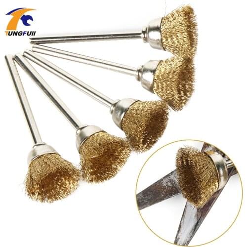 5pcs Brass Wire Brush Fits For Dremel Rotary Tool Brass Wire Brush Diamater 15mm Polishing Dremel Accessories