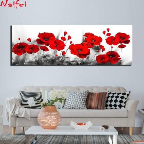 Large size 5D Round Diamond Painting Black and White Red poppy Full Square Flowers Embroidery Mosaic Cross Stitch Handmade Gift