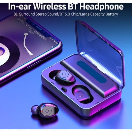 Wireless BT Headphone 8D Surround Stereo Sound In-ear Sports Earbuds with Intelligent Control Button Power Bank Function Earbuds