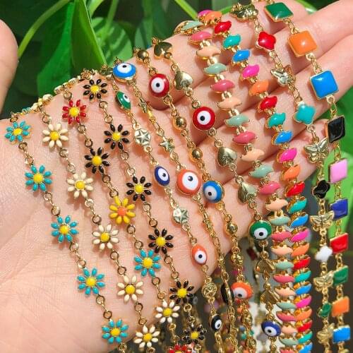 1M Flower Devils Eyes Beads Gold Color Stainless Steel Chains For Jewelry Making Diy Chains Necklace Bracelets Anklets