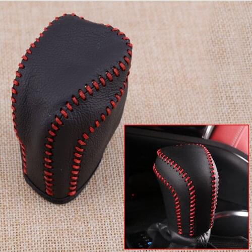DWCX Black Leather Car Gear Shift Lever Knob Cover Shell Trim Protector Decoration Red Stitch Fit for Toyota Camry 2018 2019