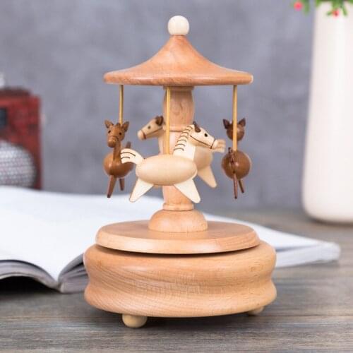 Wooden Music Box Wooden Crafts Creative Fathers Day Birthday Gift Carousel Home Decoration woode