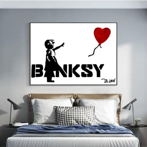 Girly Girl Holding A Balloon Canvas Painting Graffiti Art Wall Poster Banksy Street Art Prints Picture for Kids Room Decor