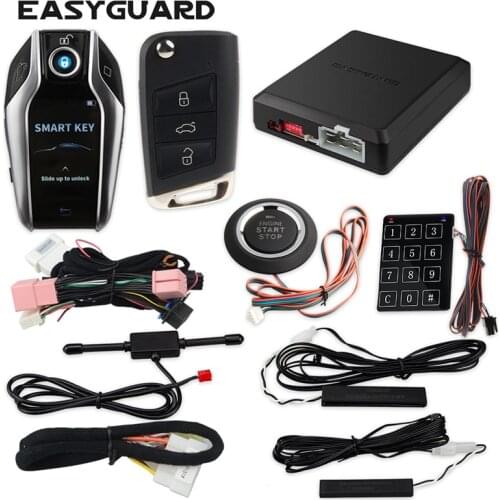 EASYGUARD CAN BUS Plug&Play fit for Touran Tiguan 2010-2017 PKE car alarm system remote starter push button with LCD smart key