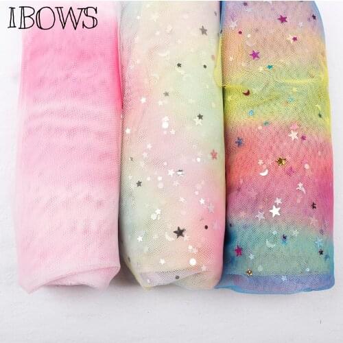 IBOWS 90*150cm Rainbow Fabric Stars Sequin Yarn Muslin Fabric DIY Clothes TuTu Dress Organza Wedding Party Decoration Background
