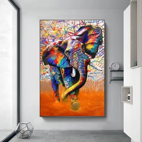 African Wild Elephant Canvas Printings Painting Colorful Graffiti Art Posters and Prints Wall Art Animal Picture for Living Room