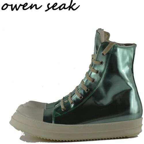 19ss Owen Seak Men Canvas Shoes High-TOP Ankle Lace Up Luxury Trainers Sneakers Boots Casual Brand Zip Flats Shoes Black Big