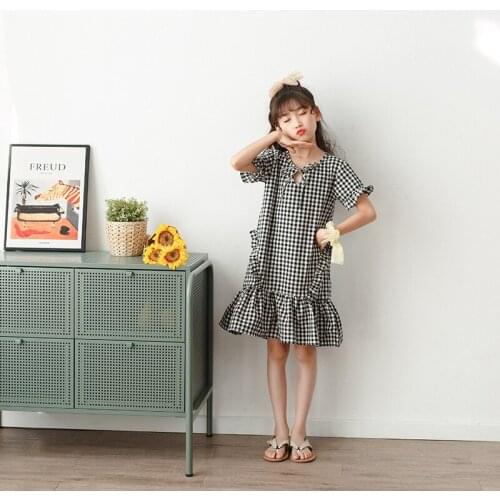 4 To 16 Years Kids and Teenage Girls Korean Style New Plaid Dress Children Cotton Breathable Casual Clothing, #9410