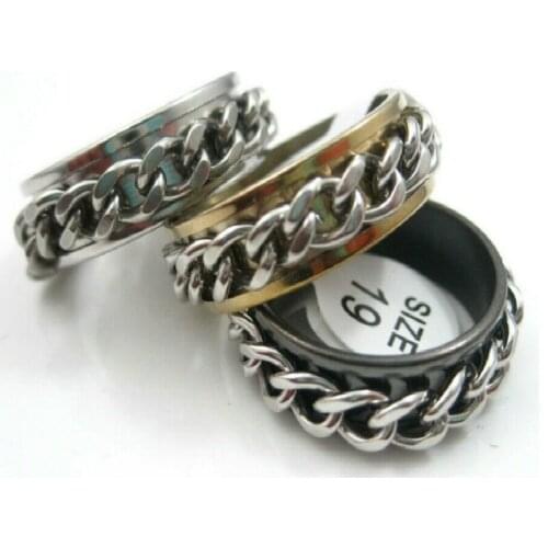 Wholesale 100pcs chain Spinners Rings for men and women Silver/Gold/Black Stainless Steel ring mixed Jewelry dropshipping