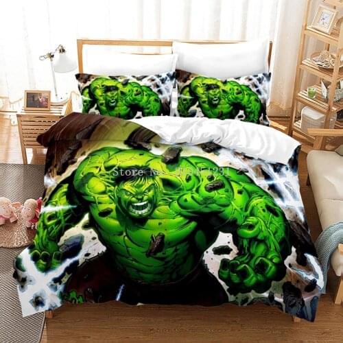 The Avengers Cartoon Hulk 3D Printing Bedding Set Duvet Cover Pillowcase Single Double Queen king Size for Boys Birthday gift