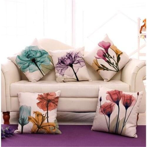 Square 18" Cotton Linen Watercolor Flowers Printed Cushions Coffee House Waist Pillows Without Filling Home Decor