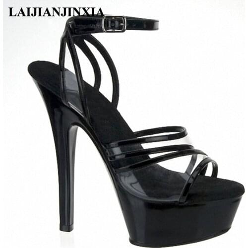 LAIJIANJINXIA New Sexy Women Dancing Shoes Nightclub Party Queen 15cm High Heels Thick Platform Strap Sandals Pole Dance Shoes