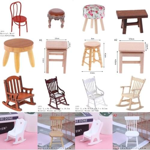 New 1:12 Dollhouse Miniature Furniture Wooden Rocking Chair Stool Sofa Hemp Rope Seat For Dolls House Accessories Toy
