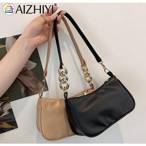 Fashion Women PU Leather Solid Color Shoulder Underarm Bag Casual Ladies Thick Chain Small Handbags Purse