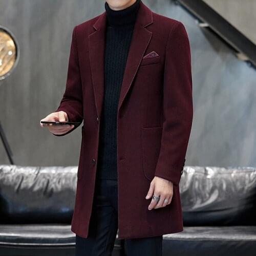 Mens Pure Color Fashion Jackets Winter Casual Overcoat Wool Coat Men Long Sections Woolen Coats Abrigo Largo Hombre