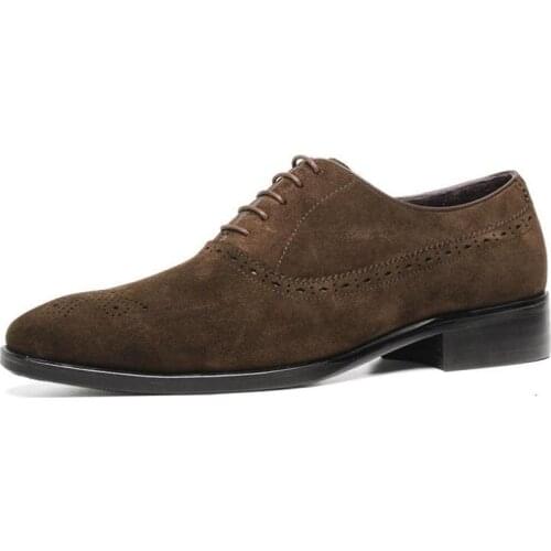 Men Oxfords Nubuck Leather Dress Shoes England Trendy Carving Business Office Work Shoes Square Toe Lace-Up Mens Wedding Shoes