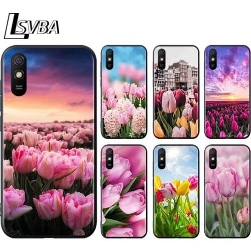 Tulip flower for Xiaomi Redmi 10X Pro 9C 9A 9T 9 GO K40 K30 Ultra K20 8 7 S2 6 5 4X Pro Soft Black Phone Case