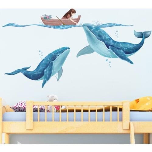 Whale Wall Stickers Nordic Style Kids Room Decor Aesthetic Bathroom Bedroom Headboard Wall Decoration Wallpaper Wallstickers