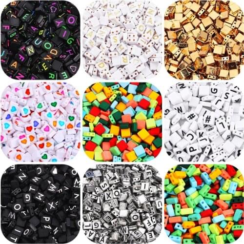 New 100/50Pcs Double Hole Acrylic Letter Beads Square Loose Beads For Jewelry Making DIY Handmade Childrens Name Bracelet