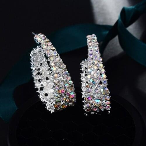 2020 New Statement Hoop Earrings Women Trendy Fashion Jewelry Earrings Colorful Crystal Exaggeration Earrings
