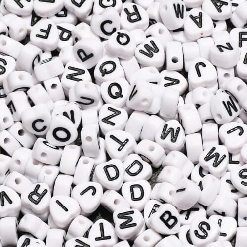 Wholesale 7mm Black White Mixed Letter Acrylic Beads Alphabet Love Heart Beads For Jewelry Making Diy Handmade Bracelet Necklace