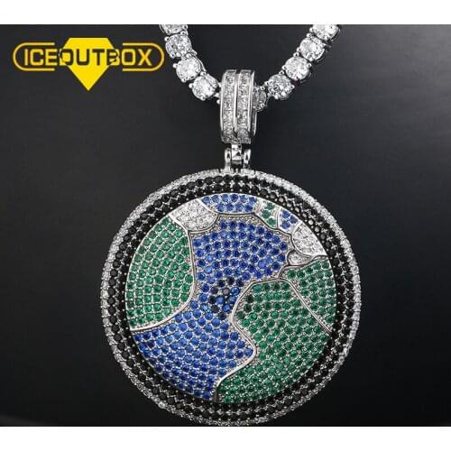 Full Of Crystal Iced Out Blue Earth Pendant Necklace Bling Cubic Zircon For Men Women Fashion Hip Hop Jewelry With Tennis Chain