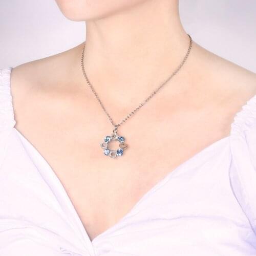 Fashion Blue Austrian Crystal Necklace Stainless Steel Pendant Necklace For Women Birthday Best Friend Gift Women Jewelry