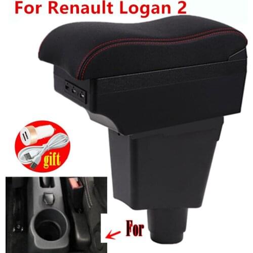 For Renault Logan Armrest box For Renault Logan 2 Interior special Car Armrest box Center Storage box with USB LED light