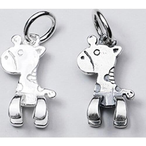 925 Sterling Silver Stereo Deisgn Giraffe Cute Dangle Charms Necklace Bracelet Handmade Silver Pendant DIY Fine Jewelry Findings