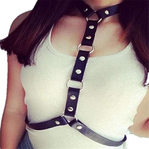 Women Sexy Harajuku O-Ring Garters Faux Leather Belt Body Bondage Cage Sculpting Harness Solid Waist Belt Straps Suspenders