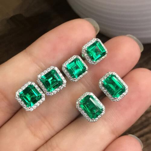 UILZ Luxury Female Crystal Green Square Earrings AAA Cubic Zirconia Wedding Vintage Stud Earrings for Women CEL1221