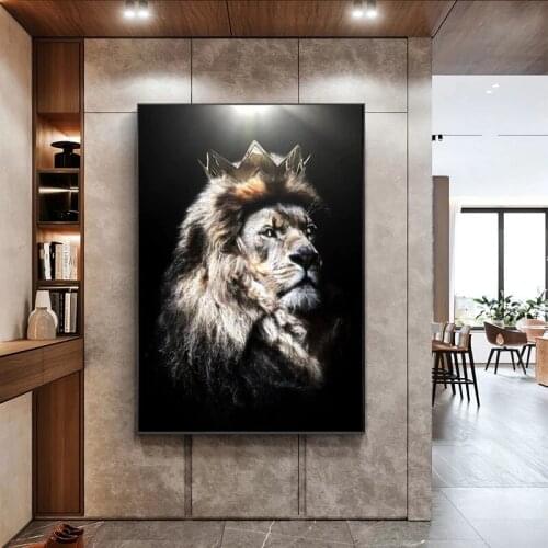 Modern Animal Art Lion Head with Crown Canvas Painting Modern Prints and Posters Cuadros Wall Picture for Living Room Home Decor