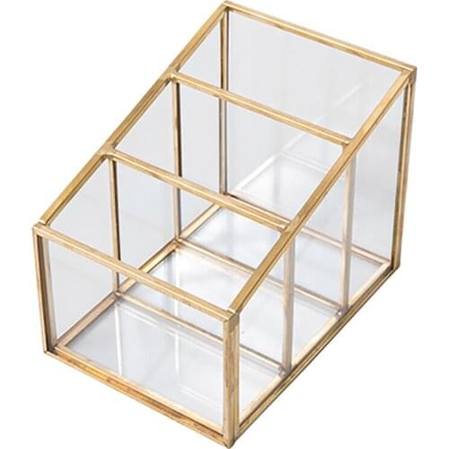 Glass Desktop Makeup Organizer Lipstick Brush Holder Sundries Cosmetic Storage Box Dust-Proof Makeup Jewelry Box
