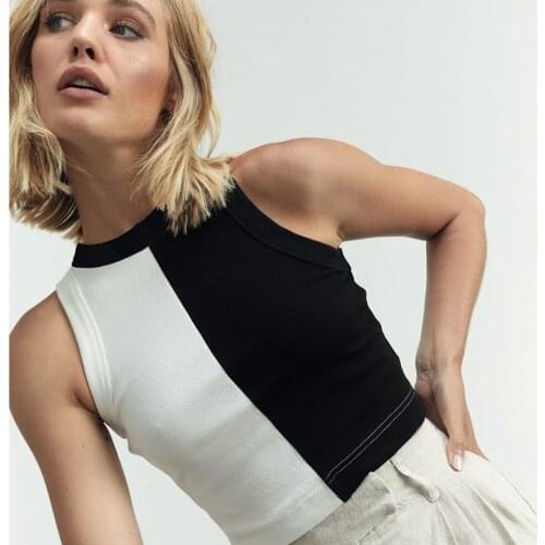 Gothic Patchwork Tank Top Women Punk Style O Neck Sleeveless Tee Summer Hip Hop White And Black Basic Camis