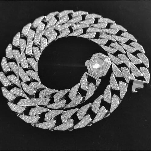 Hip Hop 13MM Square Iced Out Crystal Cuban Chain Full Bling Rhinestone Necklace Bracelet For Men Women Jewelry