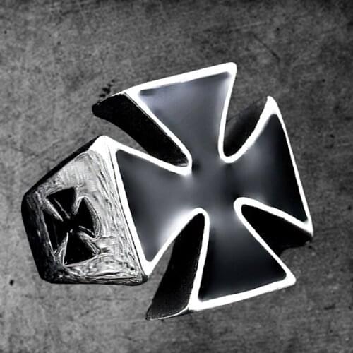 Vintage Gothic German-Armyy Iron Armor Shield Knight Cross Ring 316L Stainless Steel Gift Jewelry