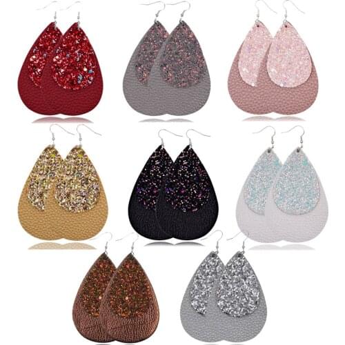 Louleur Glitter PU Leather drop Earrings for Women Dangle Earring Girl Valentines Gift Valentines Earrings Jewelry Wholesale