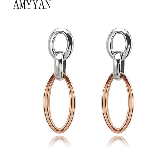 Rose Gold & Steel Color Fashion Circle Women Drop Earrings Long Earrings Charm Stainless Steel Earrings Jewelry For Luxury