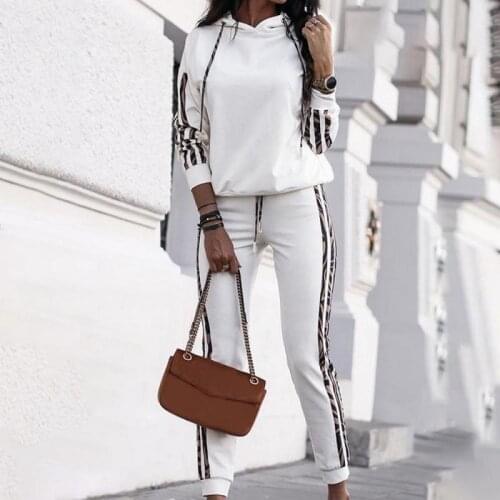 Spring Autumn Tracksuit Women Two Piece Set Hooded Pu Long Sleeve Sweatshirt Top and Pants Leisure Sports Suit Casual Outfits