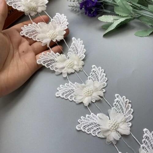 10x White 8cm Butterfly Lace Trim Ribbon Chiffon Diamond Flower Fabric Handmade Embroidered Applique Wedding Dress Sewing Craft