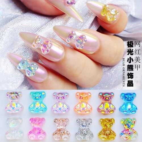 2021 NEW Nail Art "Teddy Bear & Butterfly" Aurora AB Multi Flutter 3D Charm 50Pcs 8mm Teddy bear Nail Art Acrylic Nails (Mixed)