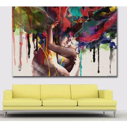 Abstract Couple Hugging Together Love Kiss Oil Painting on Canvas Posters and Prints Wall Art Pictures Cuadros For Living Room