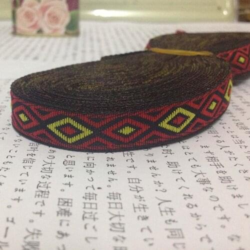 Free Shipping wholesale 1/2'' (12mmx20yards) 100%Polyester Woven Jacquard Ribbon black and red yellow diamond waves ribbon