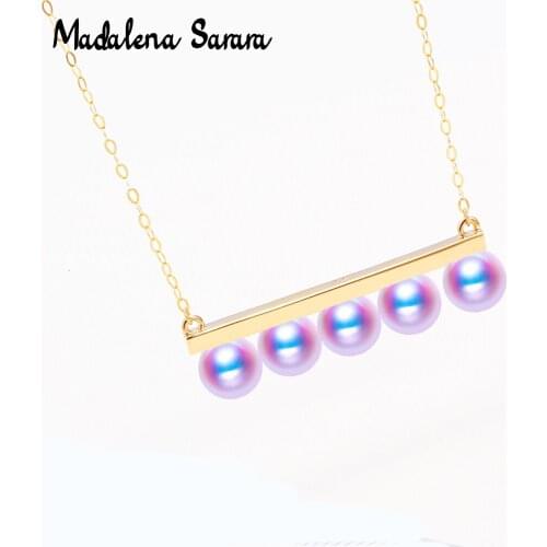 MADALENA SARARA 7.5-8mm Saltwater Akoya Pearl Perfect Round Famous Five Pearls In one Line Style 18K Gold Pendant Necklace