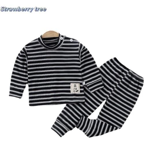 Plus Velvet Kids Pajamas Warm Striped Kids Clothing Sets Thick Turtleneck Baby Boys Girls 2PCS Baby Pajamas Unisex Kids Clothes