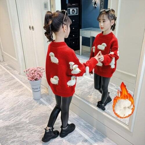 Girls Sweater Kids Coat Outwear 2021 Cartoon Plus Velvet Thicken Warm Winter Autumn Tops Fleece Christmas Childrens Clothing