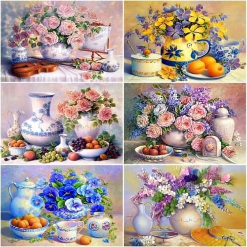 GATYZTORY 50X40CM Painting By Number Fruit Flower DIY Drawing Canvas Handpainted Pictures By Number Still Life Home Decoration