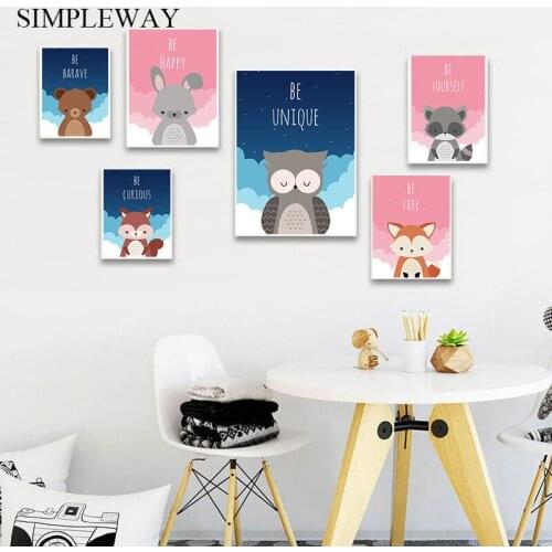 Jungle Woodland Animal Canvas Poster Baby Nursery Wall Art Print Bear Owl Picture Painting Nordic Kid Child Bedroom Decoration