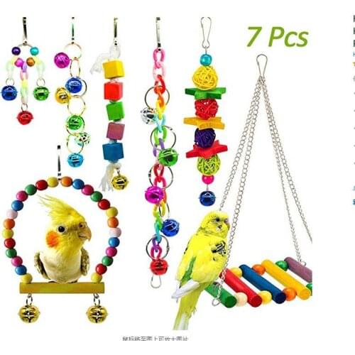 LHXMAS PET TOYS 7Pieces 1Set Combination parrot toys Bird supplies Parrot bite toy toy bird